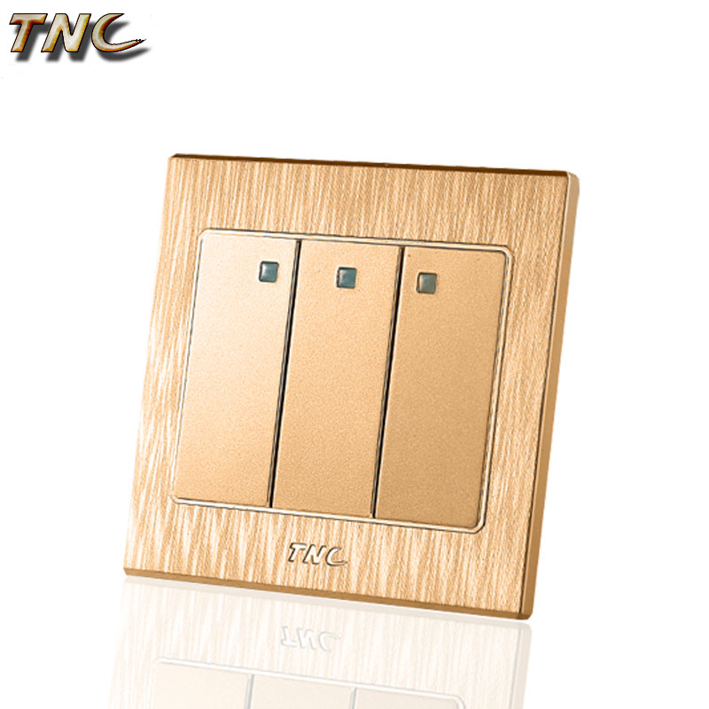 TNC正品鋼架開關(guān)插座86型復(fù)位開關(guān)A5幻影拉絲金三位大翹板三開單